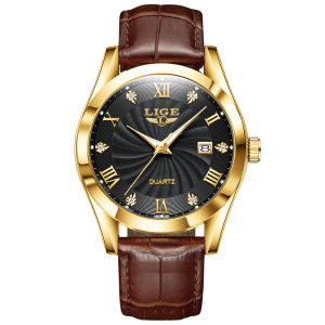 LIGE Men Watch Waterproof Luminous Luxury Leather Casual Sports Quartz Watch Military Watch For Men +Box