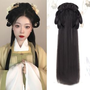 JON09 Synthetic Hanfu Wig Headband Vintage Headwear Long Hanfu Cosplay HairPieces Dance Accessory Wigs Straight Chinese Ancient Wig Women