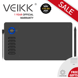 (VEIKK Official store) VEIKK A15 Graphics Drawing Tablet Large work area of 10 x 6 inch 16384 Pressure Sensitivity Digital Drawing Pad with Battery-Free Passive Stylus and 12 Shortcut Keys,20 Nibs and 1 Artist Glove( Red Blue Gray Color to Choose)