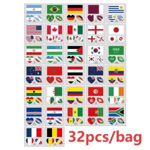 32PCS National Flag Stickers Tattoo Water Transfer Printing Tattoo Sticker Face Arm Body Stickers