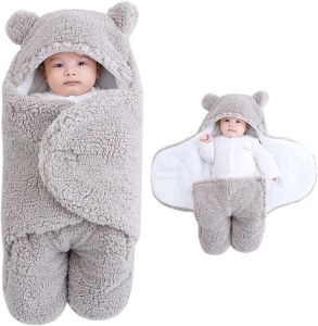 Newborn Baby Swaddle Blanket Baby Hooded Swaddle Receiving Blanket Sleeping Bagfor Aged 0-3 or 3-6 Months