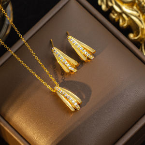 Fashion necklace pendant - Luxury and exclusive small-scale collar chain accessory 简约气质几何钛钢项链女耳钉小众设计高级耳环轻奢新款锁骨链饰品