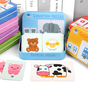W18 Kids Montessori Puzzle Toys Animals Fruit Graph Match Card Game Early Educational Materials Double-sided Puzzle Toy for Children
