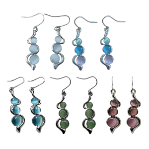 Stylish Drop Earrings with Cats Eye Gemstones Colorful Opal Dangle Earrings Valentines Day Ear Accessories