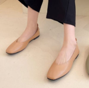 XO Soft Leather French Flat Bottom Egg Roll Shoe Womens Low Heel Slip-On Fashion Single Shoes Square Head Rubber Outsole