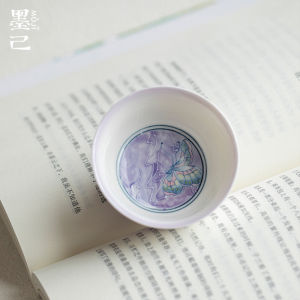 墨己渐变紫手绘蝴蝶陶瓷圆口主人杯功夫茶具家用茶杯普洱杯品茗杯