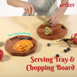 APTIZES | Ebony Dual-Sided Chopping Board with FDA Certified | Serving Tray | Natural Antibacterial Reversible Cutting Board Vegetables Raw Meat Fruits with Juice Groove | Foods Preparation Cooking | 乌檀木砧板 菜板
