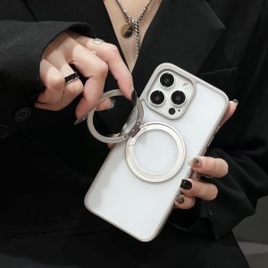 Cao thẩm mỹ 360 độ ẩn Chân quay MagSafe sạc vỏ điện thoại thích hợp cho iPhone 15 Pro Max/iPhone 15 Pro/iPhone 15/iPhone 14 Pro Max/iPhone 14 Pro/iPhone 14 Plus/iPhone 15 plus/iPhone 13 Pro Max/mờ trong suốt