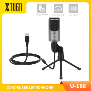 XTUGA USB Condenser Microphone U-188 Desktop Computer Recording Microphone With Intelligent Noise Reduction Function and Control K-song APP Effect Built-In Monitor Headphone Jack