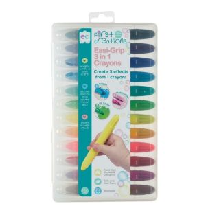 First Creations Easy Grip 3-in-1 Crayons (12 Pack) Washable Toddler Crayons Oil Pastels & Watercolours
