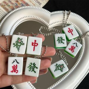 YOCKY Resin Mahjong Keychain Traditional Lucky Chinese Style Pendant Mini Green Mahjong Keyring Backpack Decor