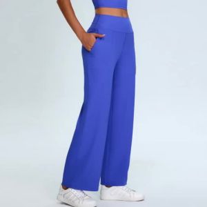 Quick-drying Ribbed Yoga Pants for Women Outdoor Leisure Sports Long Pants Loose High-Waisted Wide-Leg Pants TM0209-A