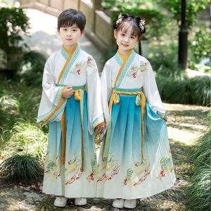 Childrens Han Chinese Costume Chinese Costume Boys and Girls New Chinese Style Full Set of Elementary School Students Tibetan Ancient Style Performance Costume and Accessories