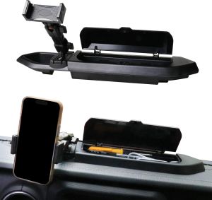 Dash Phone Mount Holder Compatible with 2018-2023 Jeep Wrangler JL 2/4 Door Gladiator JT Accessories Center Console Storage Dashboard Tray with Cover Not for 4XE 1 Pack Black