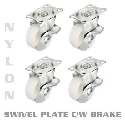 4pcs 1.5 / 2 Inch Nylon Swivel Screw Plate Wheel White Caster Roller Rotate 360 Degree Trolley Furniture Roda Putih