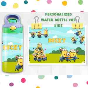 Vyveal Minions FREE CUSTOMIZE 12oz Water Bottle for Kids – Custom Aquaflask for Boys & Girls BPA-Free Leakproof & Durable – Perfect for School Travel & Gifts