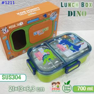 Lunch Box Stainless Sekat 2 Dino/ Box Makan Sekat 2 Stainless 700 ml / Tempat Makan Stainless Sekat 2 Karakter / Yummy Box Stainless
