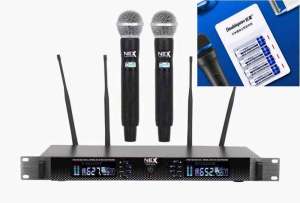 [kèm pin sạc] Micro Không Dây Karaoke NEX LX99 Chống Hú Rít Hút Âm 4 Ăng Ten Hát Nịnh Giọng