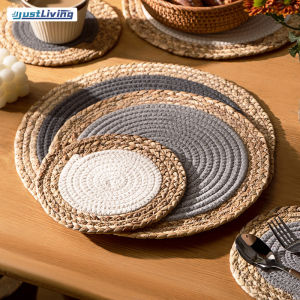 JustLiving Japanese-style Woven Insulation Mats Table Mats Kitchen Anti-scalding Casserole Mats Retro Simple Western Mats Dish Mats 36cm