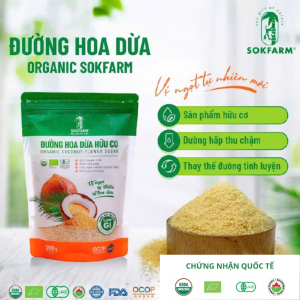 Combo 3 Túi Đường hoa dừa hữu cơ xuất khẩu Sokfarm 100% nguyên chất (300gr/ túi) vị ngọt thanh ổn định chỉ số đường huyết sử dụng tốt cho người bị tiểu đường