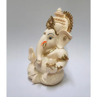 Gold Art India Resin Ganesh Idol Peach Ivory Finish Car Dashboard Ganesha Murti Ganpati Idol for Home Decoration Puja!!