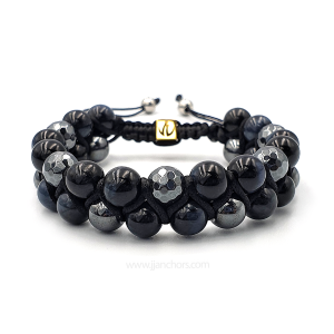 JJ Anchors | Helix - Shamballa Bracelet | Hematite and Hawks Eye | Natural Stones
