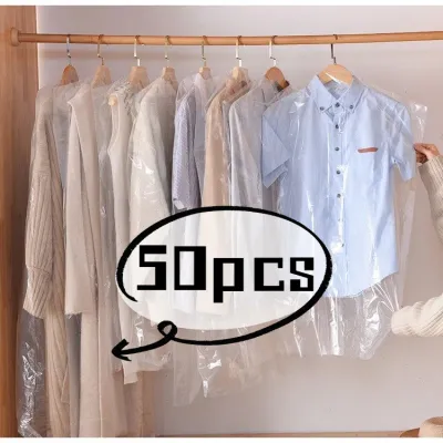 50pcs Clothes Cover Storage Bag / Clear Plastic Clothes Covers / Dry Cleaning Hanging Dust Proof Garment Bags / Wardrobe Transparent Thick Plastic Dustproof Bag