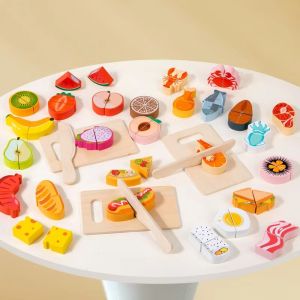 CUTE ELVES 1 set Wooden Kitchen Cutting Fruits Toys Play Food Pretend Vegetables ChildrenS Puzzle Toys Miniature Scene Model Montessori Simulation Kitchen Pretend Toy Toddlers Boys Girls