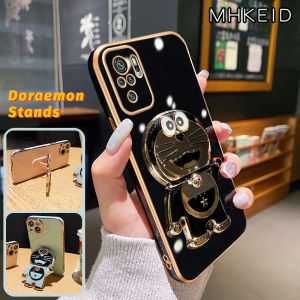MHKEID Casing Ponsel untuk Xiaomi Redmi Note 10 4G Note 10s Note 10 Pro Max POCO M5 POCO M5s Case HP pola Doraemon Fashion Softcase Phone Stands lapisan Tepi mewah Kesing silikon penutup belakang penuh kamera Casing