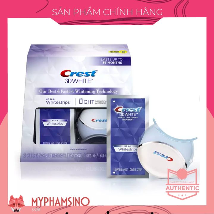 Set đèn và miếng dán trắng răng Crest Crest 3D White Whitestrips With Light Dental Whitening Kit