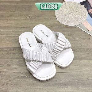 Dép bánh mì nữ LADISO quai đan chéo bèo nhún nữ tính siêu yêu với 2 tông màu trắng đen - TT495