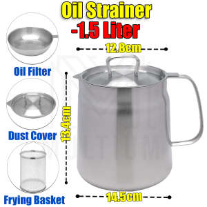 3in1 Oil Strainer Stainless Steel Grease Keeper with Filter Stainless Steel Oil Drainer and Storage Pot Oil Catcher with Fine Mesh Filter Stainless Steel Oil Strainer