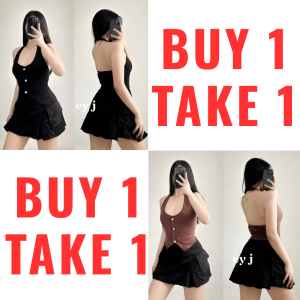 BUY 1 TAKE 1 (2PCS) Zell Halter Double Lining Front Backless Crop Top For Women Button Womenswear Cotton Spandex Comfortable|