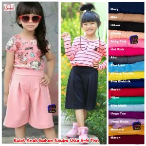 Size XL Celana Kulot Pendek Anak Bahan Scuba Premium Usia 5-9 Thn
