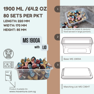 {MSV-WS} Rectangle Microwavable Plastic Takeaway Containers (1250ml-1900ml) Anti Leak Durable BPA Free Reusable MS 1250A MS 1500A MS 1900A