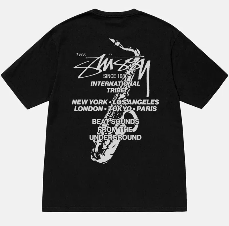 STUSSY's New Saxophone Printed T-shirt with Short Sleeve Letters