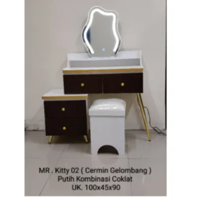 Meja Rias MR Kitty 02/03 Putih Kombinasi Coklat/Putih Kombinasi Cream
