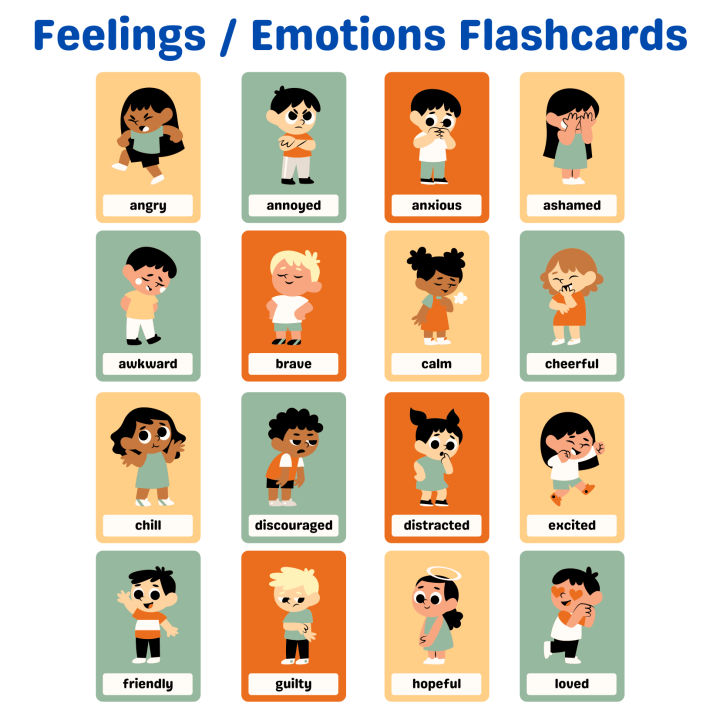 (16pcs) FEELINGS, EMOTIONS Flashcards, Laminated Flash cards for kids ...