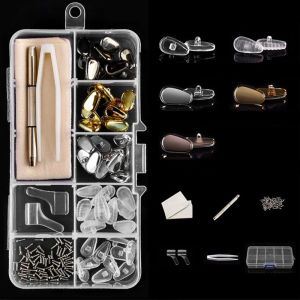 NOBLE YOU Silicone Eyeglass Repair Kit Antiskid Replaceable Nose Pads Repair Kit Screwdriver Tool Box Universal Precision Screw Sets Household
