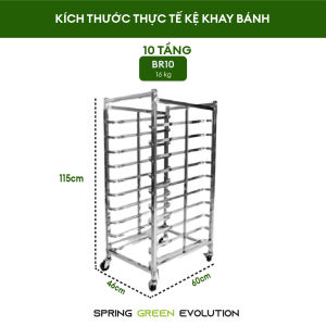 Combo xe hong bánh 10 tầng có khoá bánh xe + khay nướng bánh 40x60cm SGE chất liệu inox dày dặn