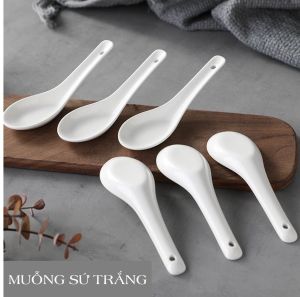 10 Muỗng gốm sứ trắng ngà - Dùng cho nhà hàng quán ăn