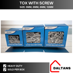 TOX WITH SCREW/EXPAND NAILS WITH SCREW SIZE 5MM 6MM. 8MM 10MM 12MM SOLD PER BOX/50PCS