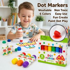 6 Pcs Large Capacity Washable Dot Markers Watercolor Paint Pens Kids Drawing Coloring Preschool Art Supplies For Age 3+ Gift