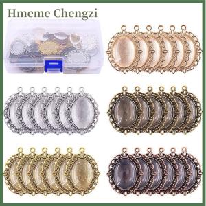 Hmeme 60Pcs 5 Colors Round Pendant Trays Glass Cabochon Crafting DIY Jewelry Making
