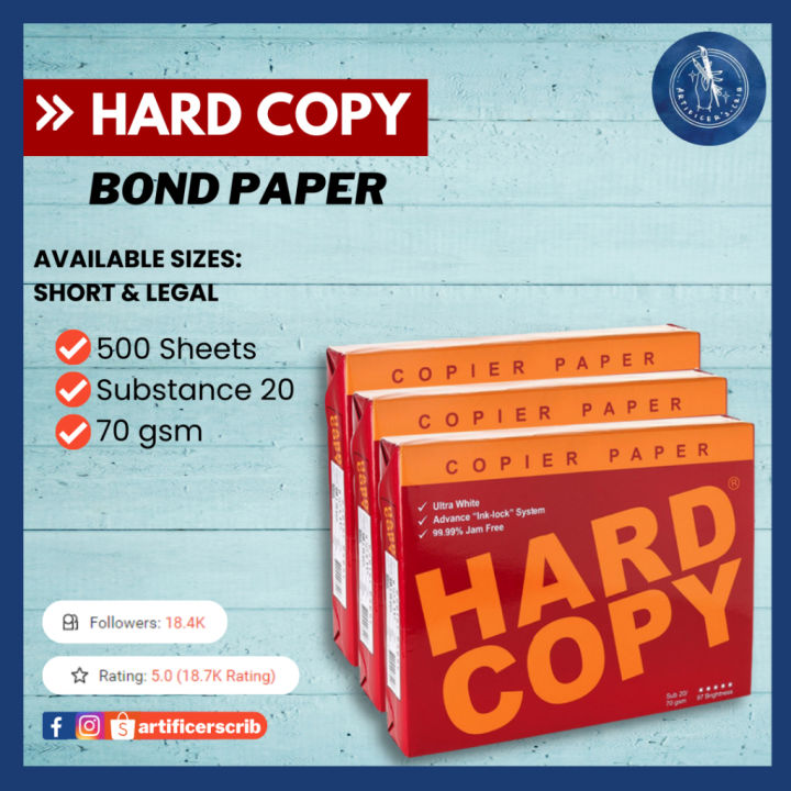 Hard Copy Bond Paper Sub 20 Sub 24 70gsm 80gsm Short A4 Legal Lazada Ph 6412