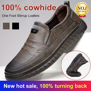 Mens softsoled leather shoes Breathable stirrups driving lazy shoes