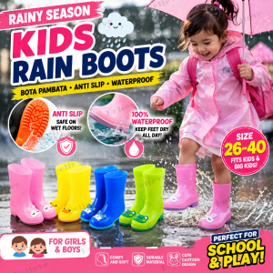 BELIEVE Kids Waterproof Rain Boots Anti Slip Bota Pambata Rubber Rain Shoes for Boys Girls Cartoon Rain Boots for School Flood Non Slip Boots Size 26-40 Durable Thick Sole Easy Wear Manila Stock Fast Ship Rain Boots
