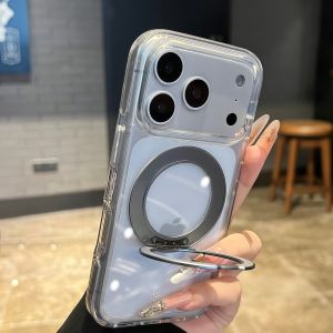 Transparent Rotating Bracket Stand Case for iPhone 17 Pro Max 17Pro ProMax Double Color Contrast Holder Clear Shockproof Cover