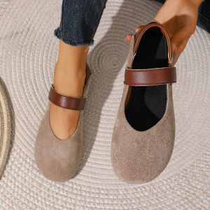 Free Shipping New Spring And Autumn Collection: WomenS Soft Suede Leather Shoes Versatile With A Soft Sole Two-Way Wear Design And A Shallow Toe Featuring A Velcro Closure