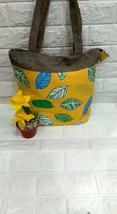 TAS SELEMPANG/TAS BAHU/TAS JINJING/TOTE BAG BAHAN KANFAS MOTIF RANDOM (CAMPUR) KOMBINASI KAIN GONI